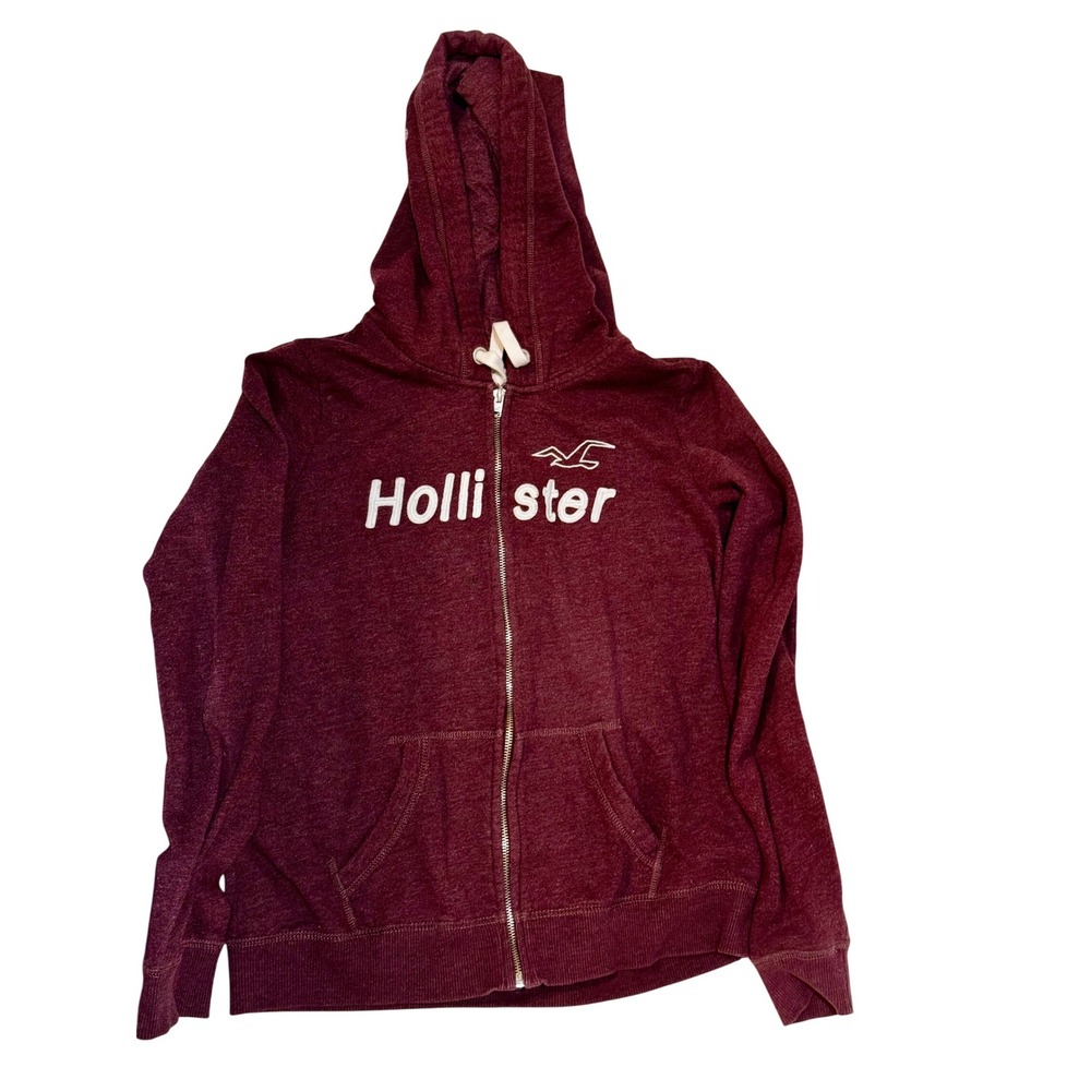Hollister Burgundy Full Zip Hoodie Sweatshirt Women's Size‎ L Los Angeles